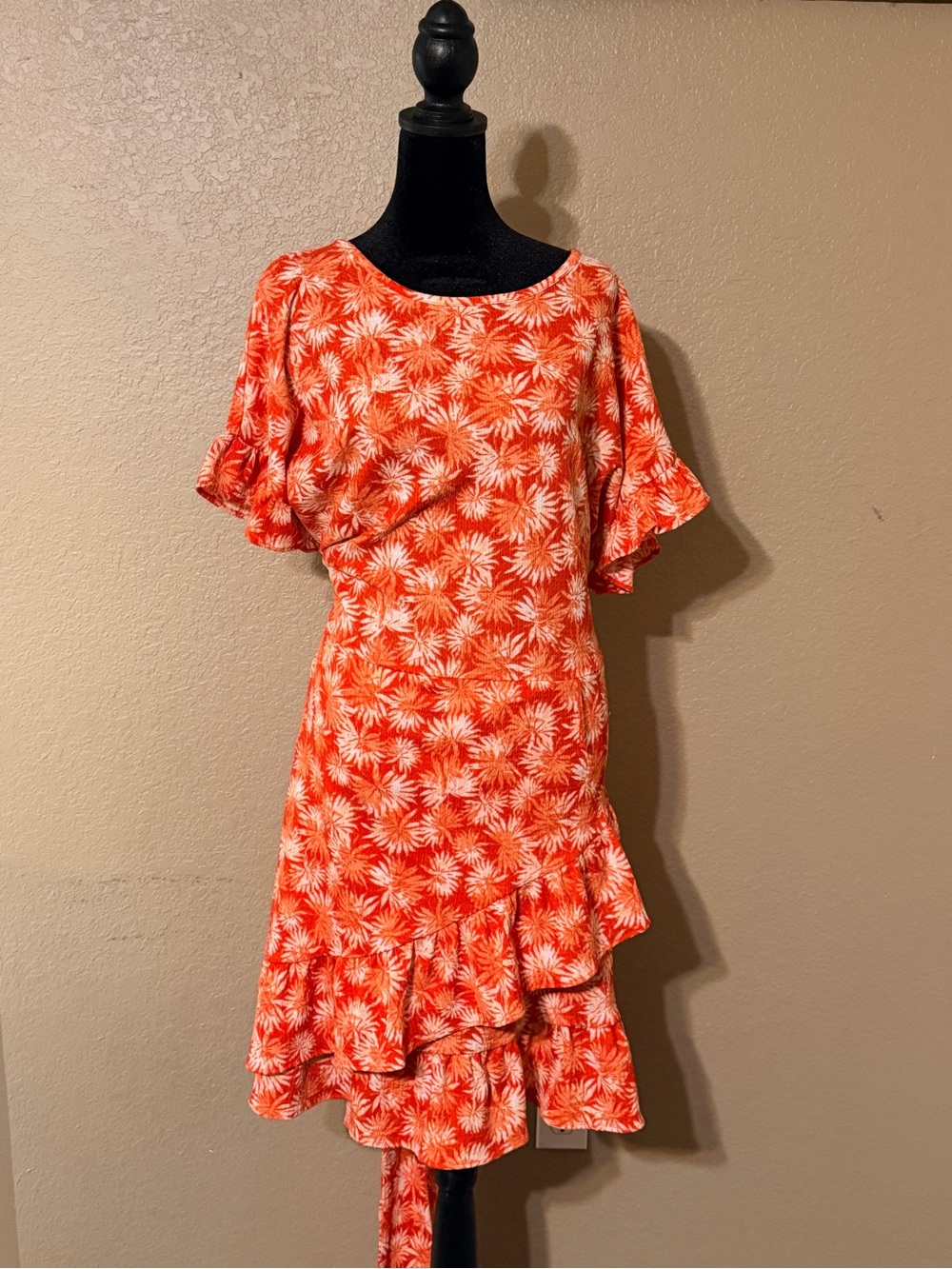 MICHAEL Michael Kors Orange and Cream Asymmetrical Ruffle Dress
